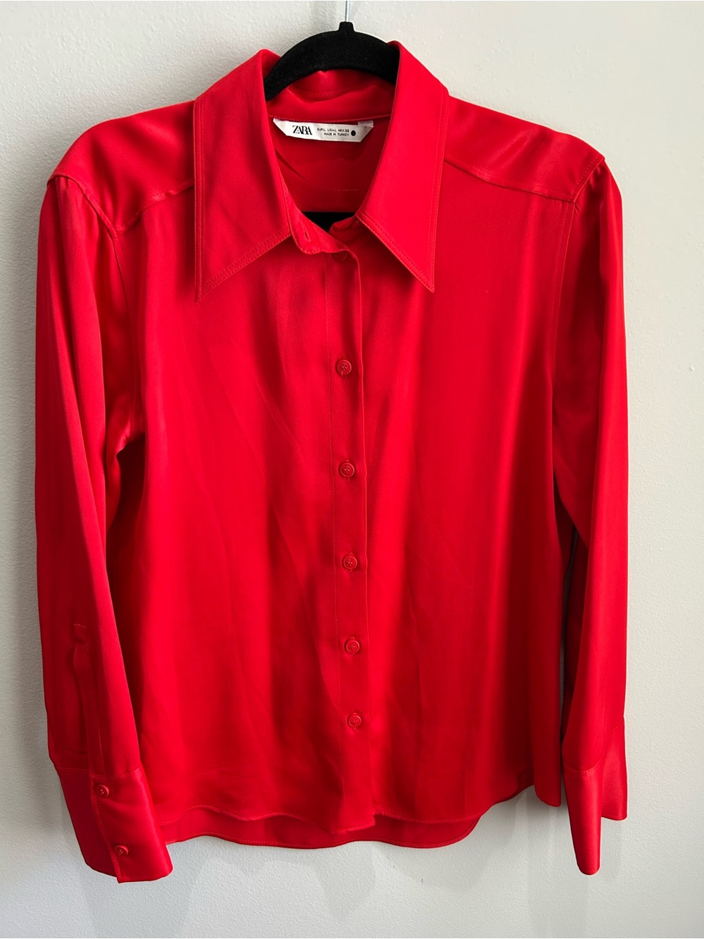Zara Bright Red Long-Sleeve Button Down Shirt